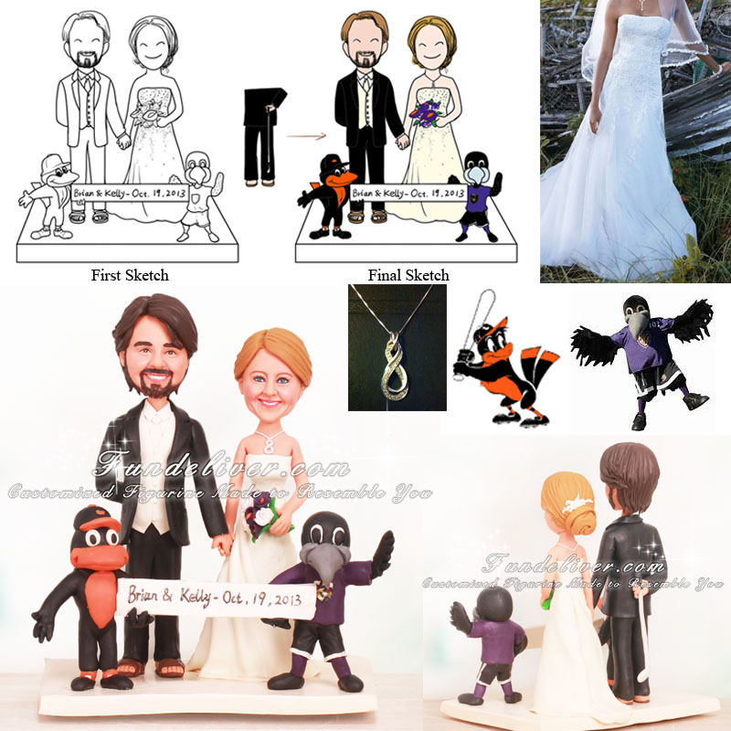 Orioles and Ravens Wedding Cake Toppers with Poe and Oriole Bird